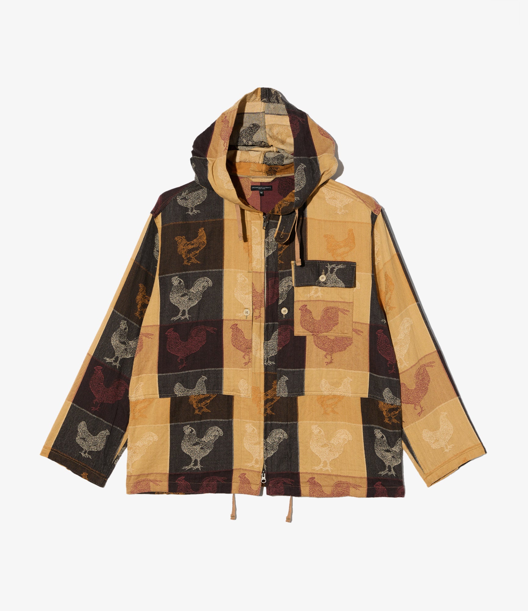 Zip Hooded Shirt - Khaki Cotton Bird Block Jq.