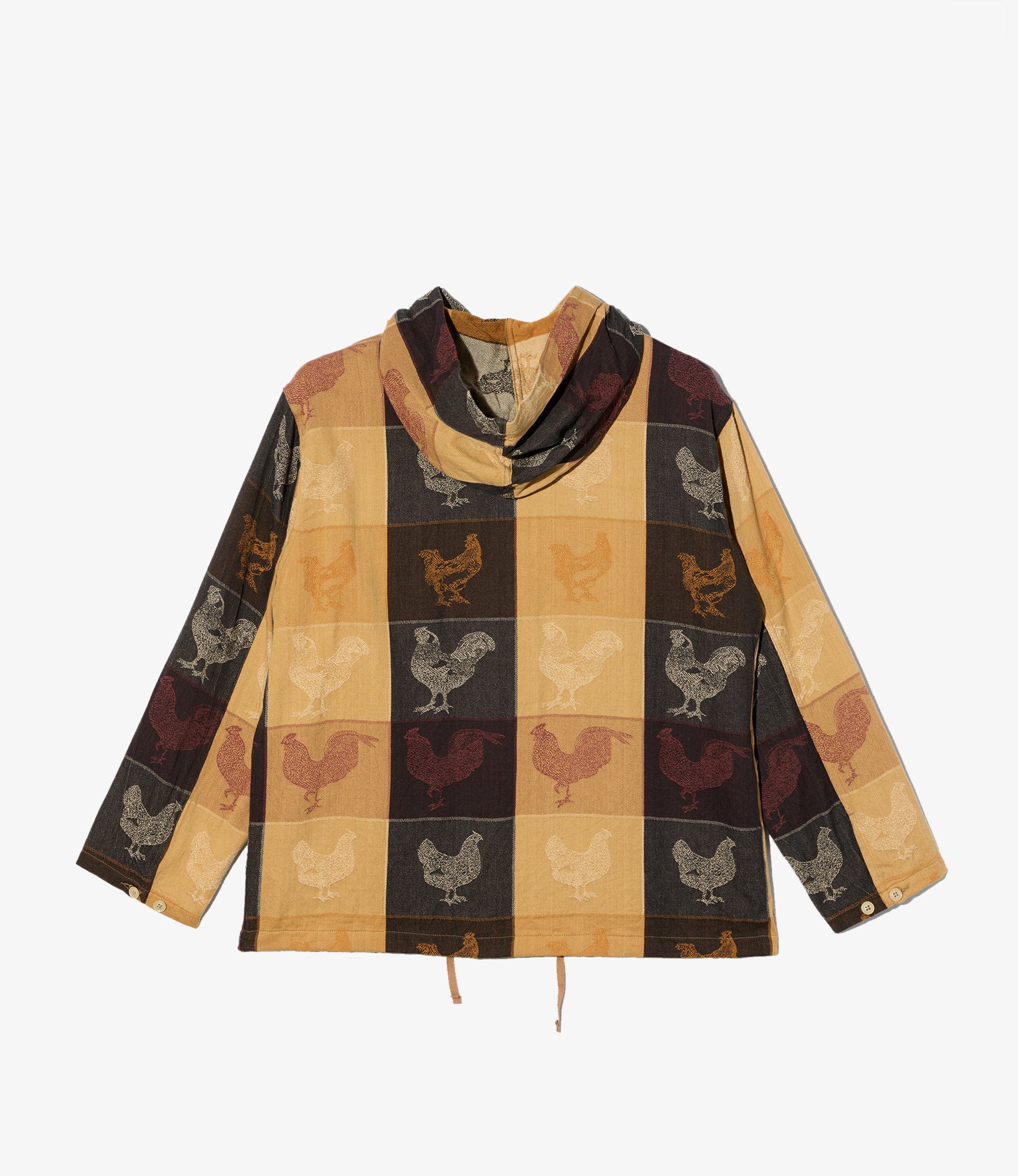 Zip Hooded Shirt - Khaki Cotton Bird Block Jq.