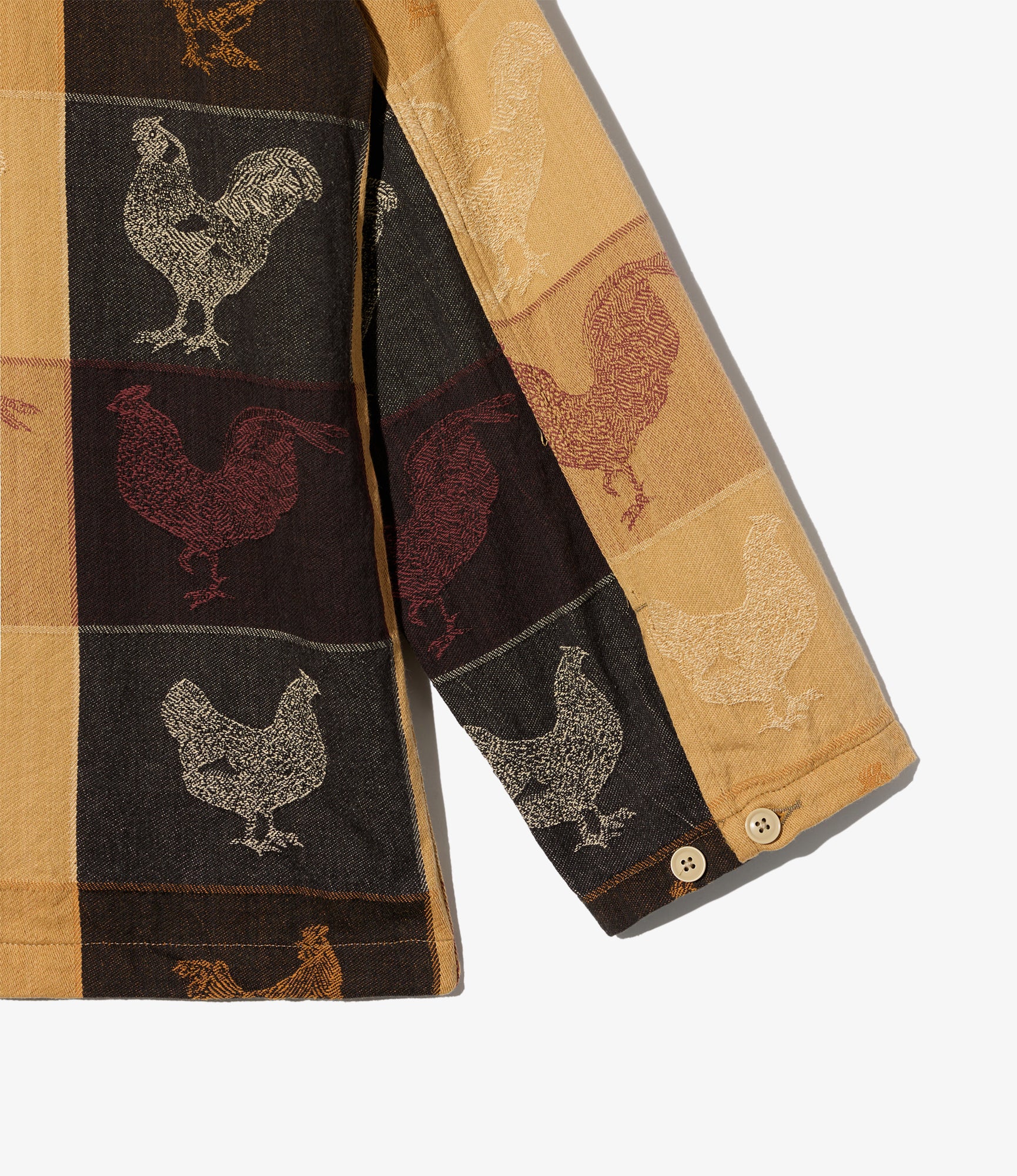 Zip Hooded Shirt - Khaki Cotton Bird Block Jq.