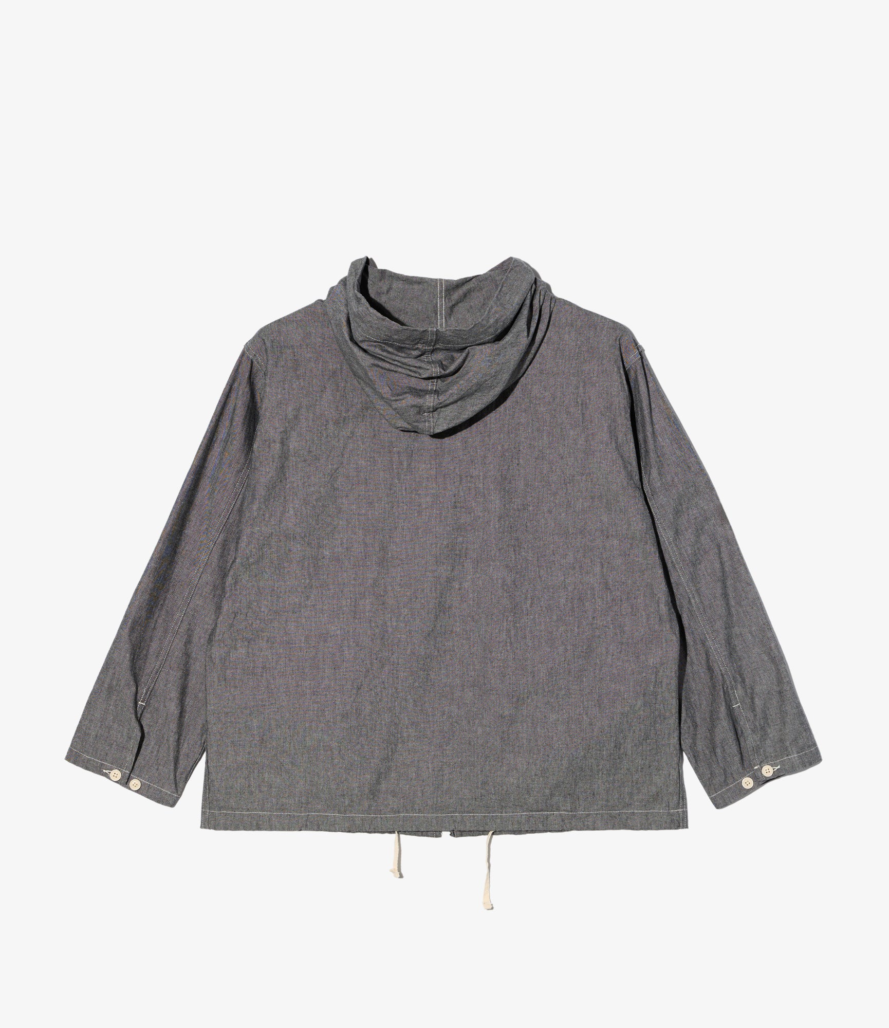 Zip Hooded Shirt - Grey Cotton Chambray