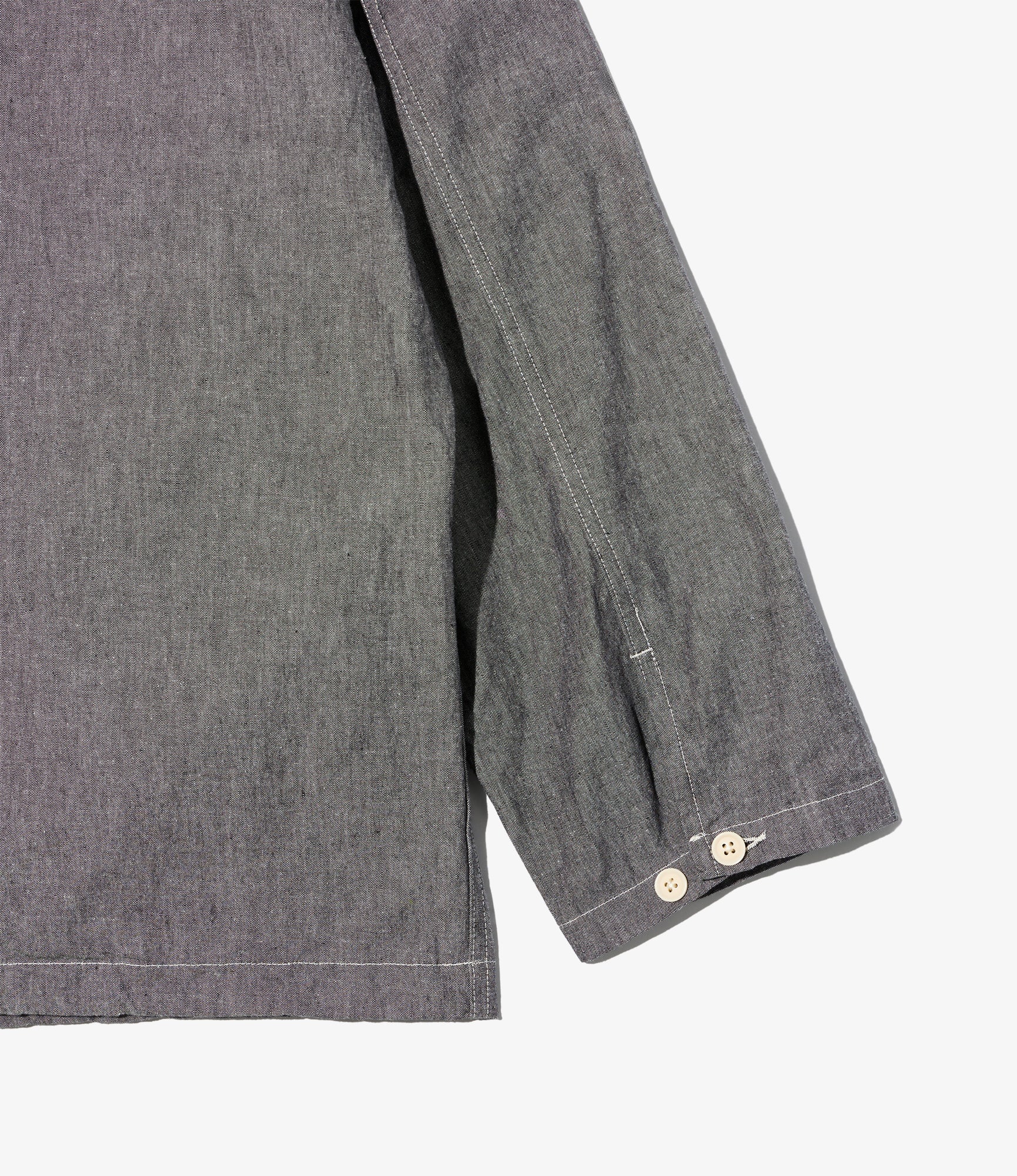 Zip Hooded Shirt - Grey Cotton Chambray