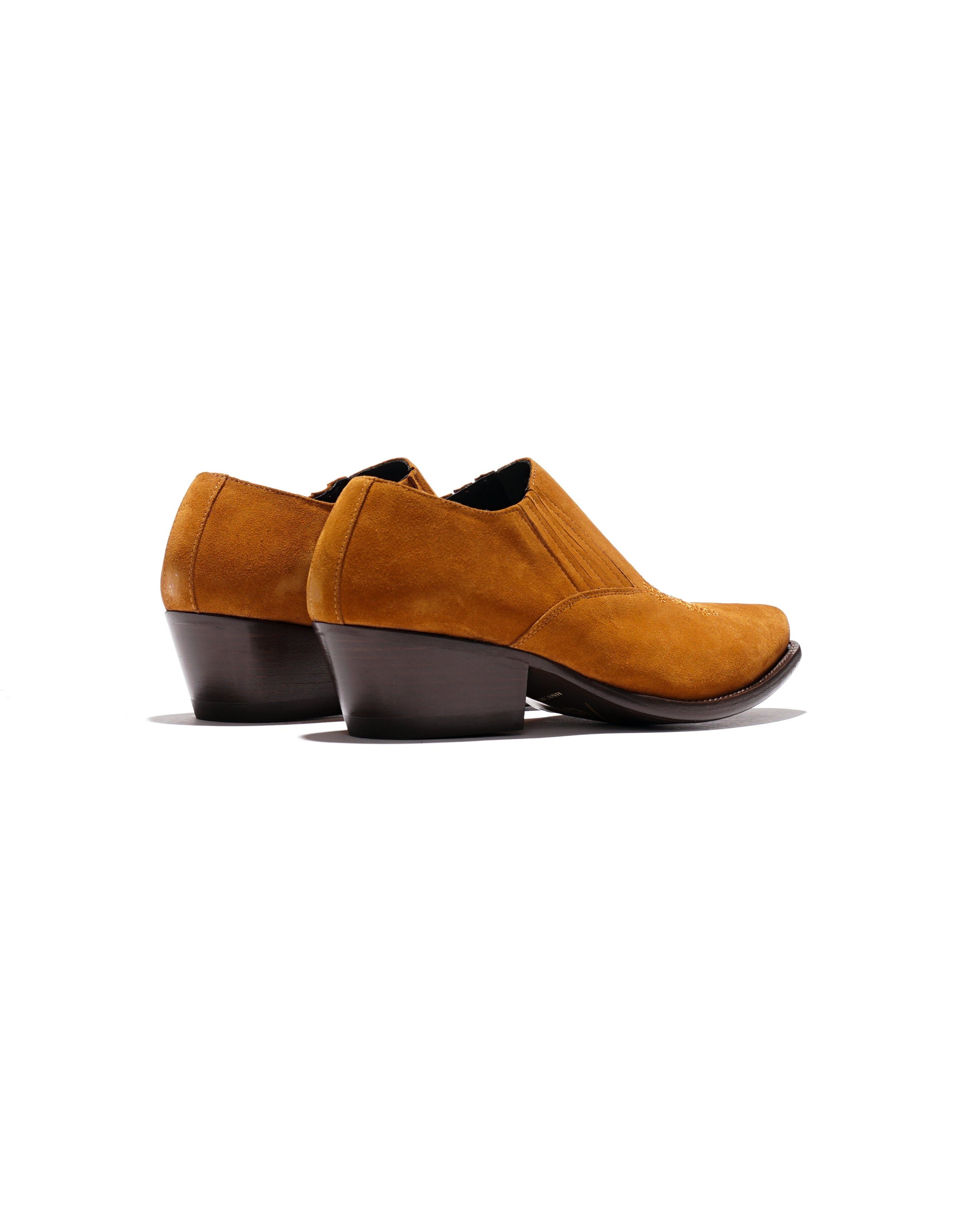 Heeled Papillon Stitched Cowboy Shoe - Brown Suede