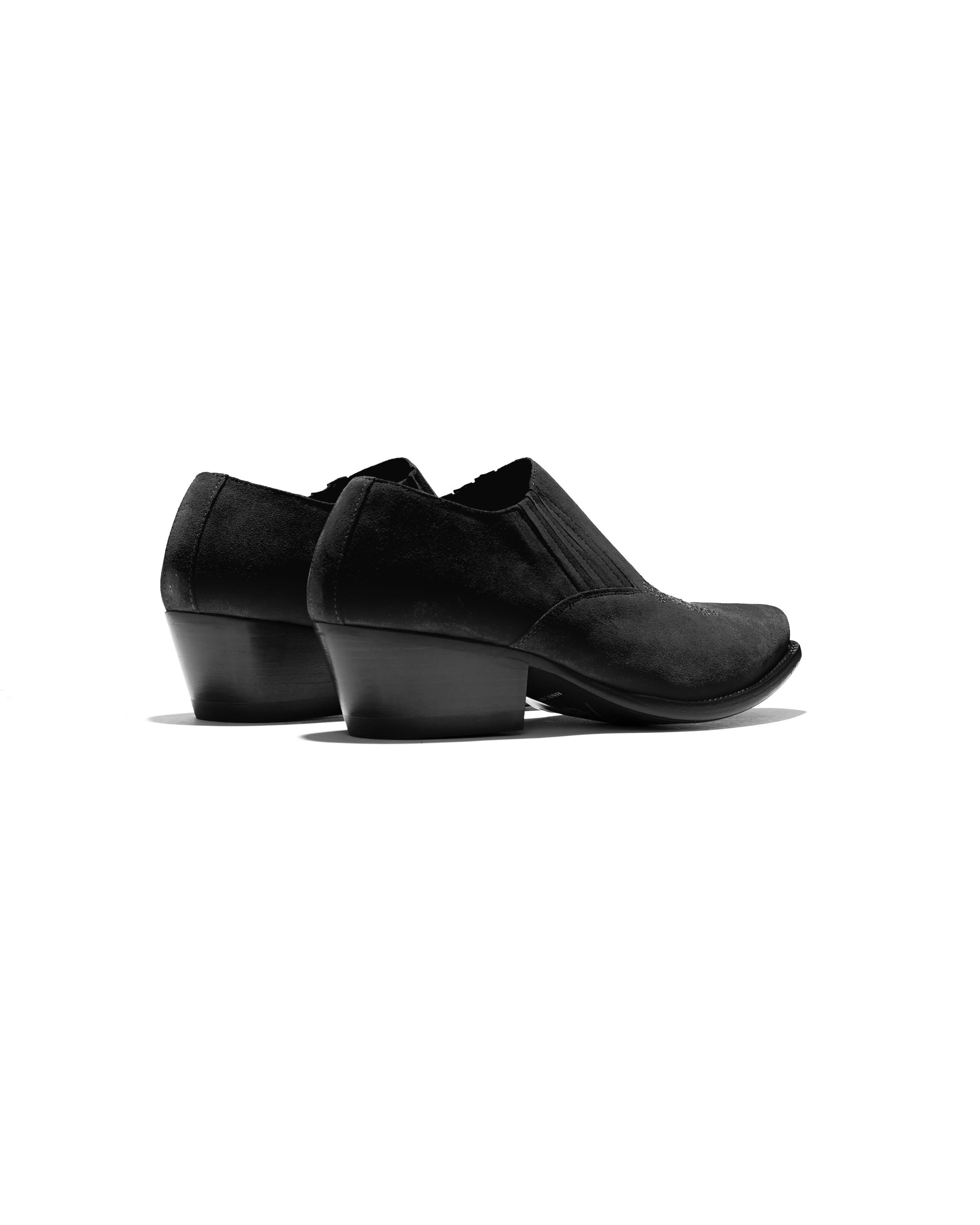 Heeled Papillon Stitched Cowboy Shoe - Black Suede